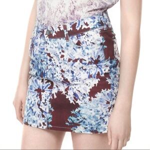 Comptoir Des Cotonniers x Calla Floral Printed Zip Denim Mini Skirt Sz 34 Small
